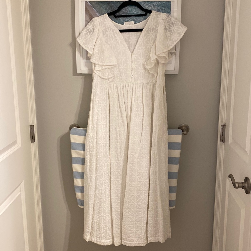 Soludos Midi Embroidered Flutter Sleeve Dress